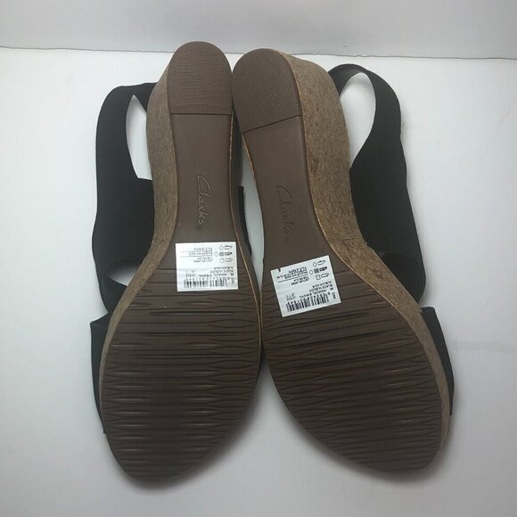 CLARKS Annadel Eirwyn Wedge Sandals Women's Size 11 Black Slingback Leather - Picture 7 of 14